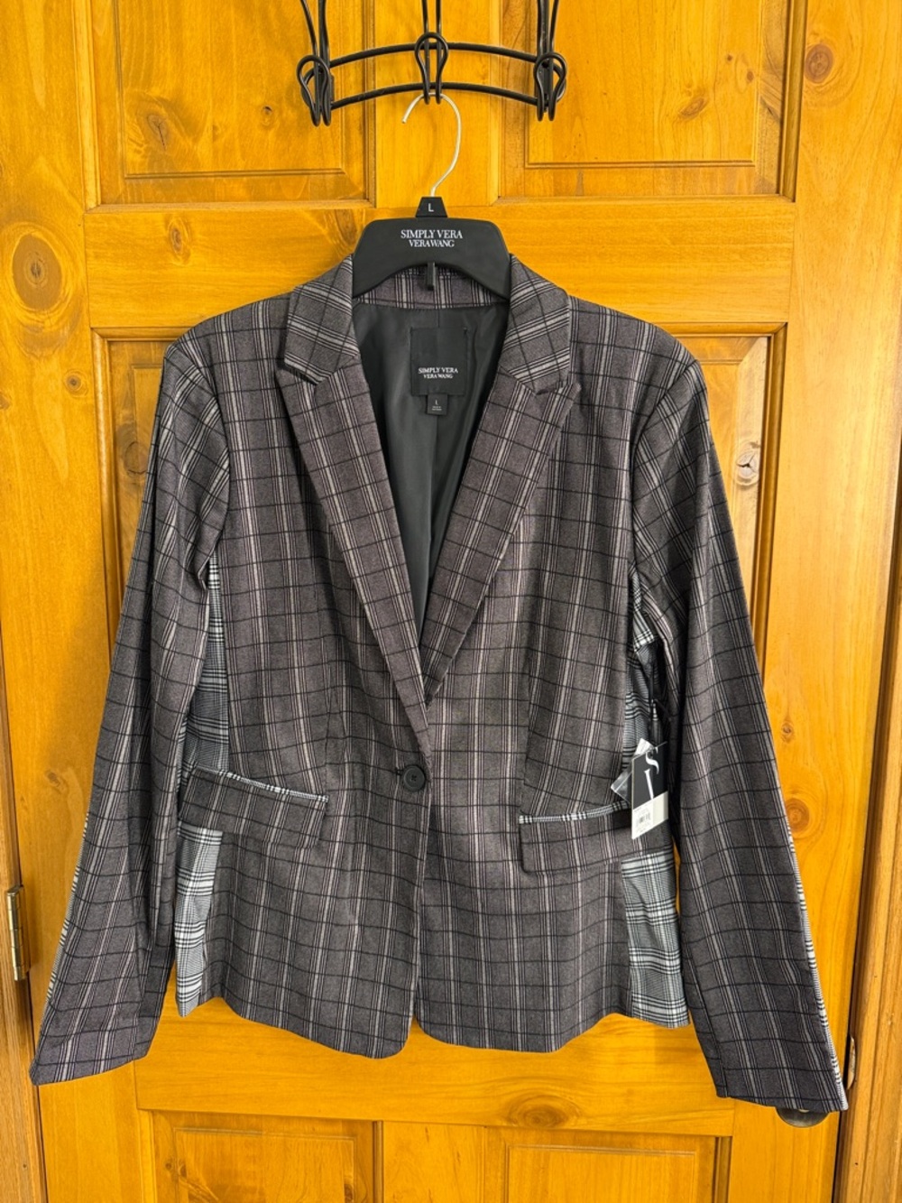 Simply Vera Vera Wang Black and White Mixed Plaid Blazer